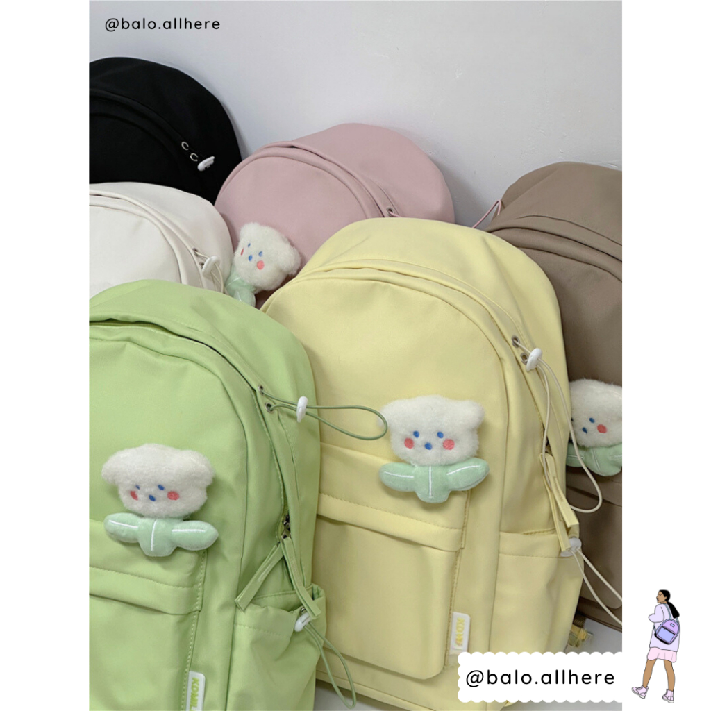 Balo Đi Học Cặp Sách Nam Nữ Basic Kèm Ghim Bông