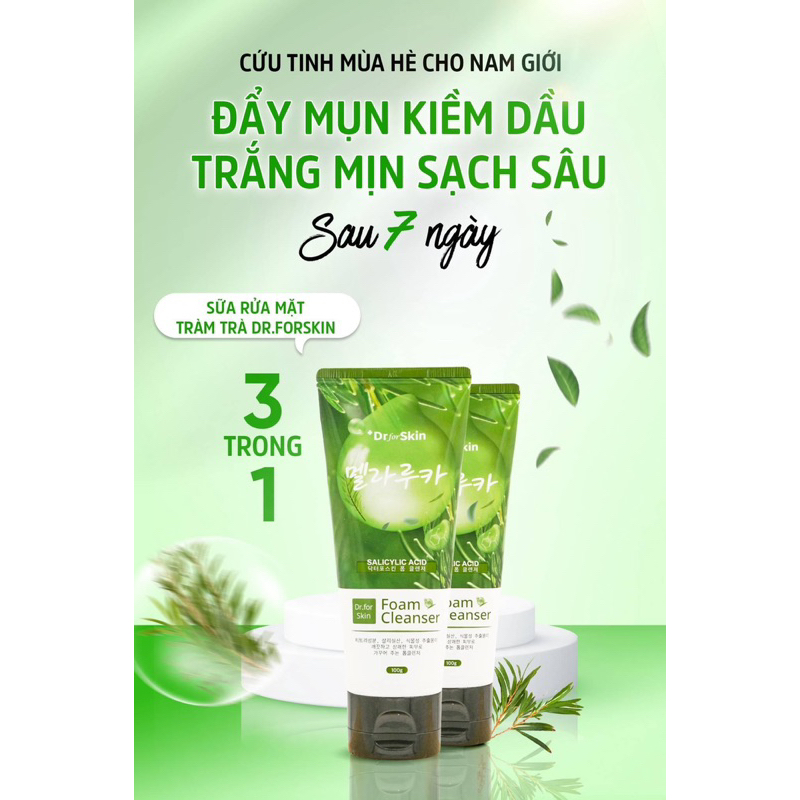 Combo Phục hồi da cháy nắng Sữa rửa mặt Tràm trà + serum dưỡng da Dabo