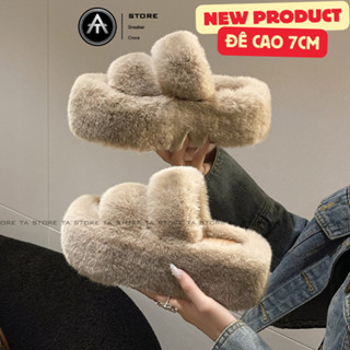 Dép lông đế cao 7cm, 4cm quai ngang chéo loại đẹp lông mềm mã mới năm 2024