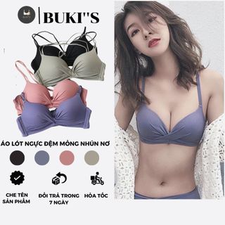 Áo lót không gọng nâng ngực - Áo ngực mỏng nhún nơ thông hơi dây chéo sexy quyến rũ Shop Buki