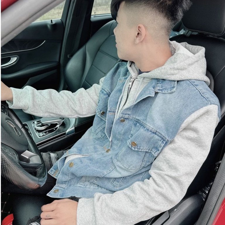 Áo Khoác Nam Phối Nỉ Kéo Khoá In Ở Mũ Màu Xanh Thời Trang Nam Kiểu Dáng Khoác Ngoài