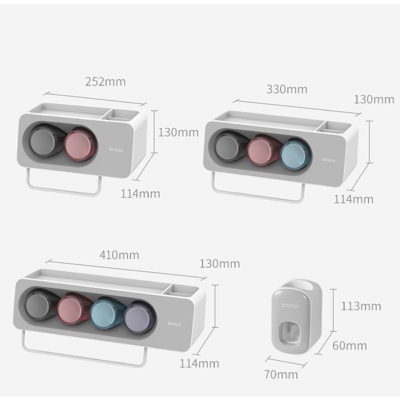 Kệ Treo Bàn Chải Đánh Răng Ecoco E2111, E2112, E2113, Có Thanh Treo Khăn, Để Đồ Phòng TắmNhựa ABS Cao Cấp