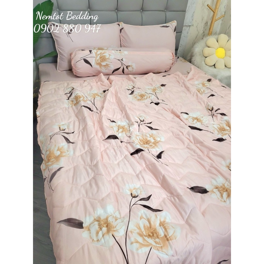 🌸SIÊU ĐẸP🌸 Trọn Bộ Lụa Tencel Cao Cấp Than Hoạt Tính Thoáng Mát, Kháng Khuẩn Mềm Mại, Chăn Chần Bông, Vỏ Ôm Khóa Kéo_HCM