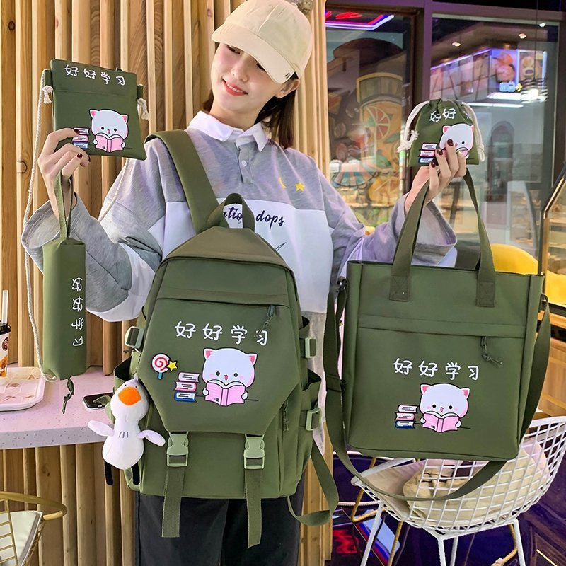 Set balo 4 món MÈO ĐỌC SÁCH size lớn mang đi chơi, đi học