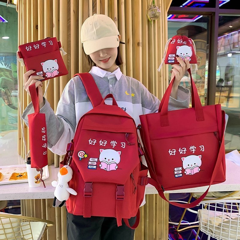 Set balo 4 món MÈO ĐỌC SÁCH size lớn mang đi chơi, đi học