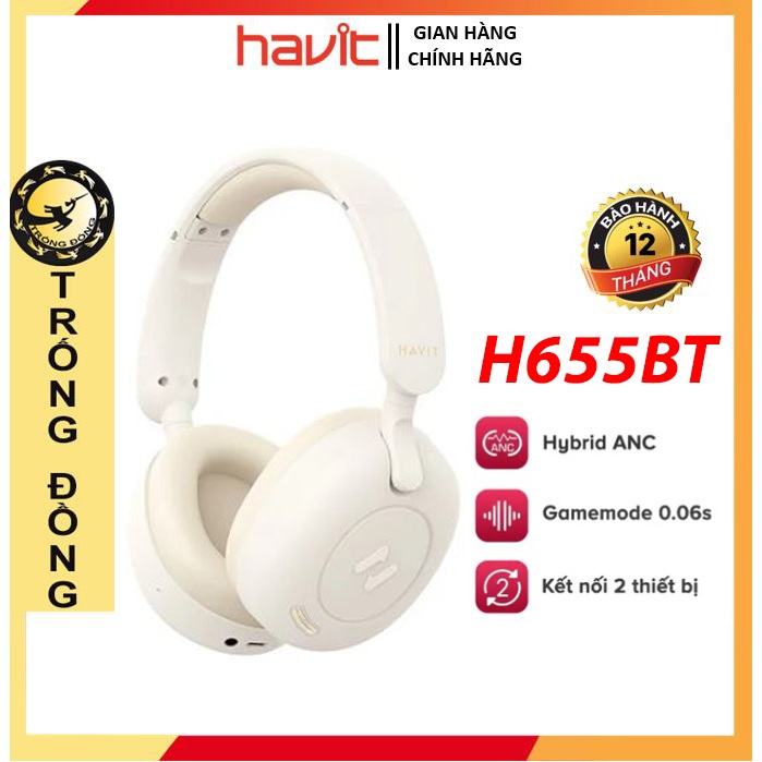Tai Nghe Headphone Bluetooth HAVIT H655BT, Chống Ồn Chủ Động ANC, Gamemode 60ms, Nghe Đến 65H, Chính Hãng
