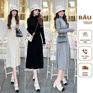 Đầm váy bầu thu đông v667 đầm bầu thiết kế dáng tiểu thư chất len quảng châu cao cấp - đầm bầu đẹp free size