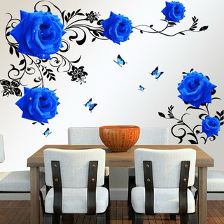 Decal Dán Tường Hoa Hồng Xanh Trang Trí Phòng Khách