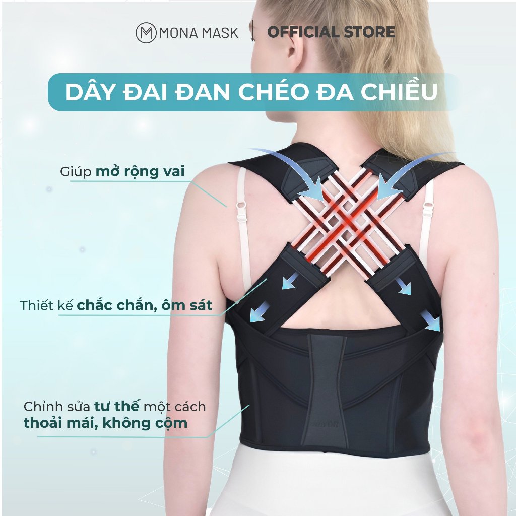 Đai Chống Gù Lưng DCG03 Cao Cấp MONA Hỗ Trợ Định Hình Cột Sống, Cong Vẹo Cột Sống, Thoái Hóa Đốt Sống Cổ, Lệch Vai Gáy
