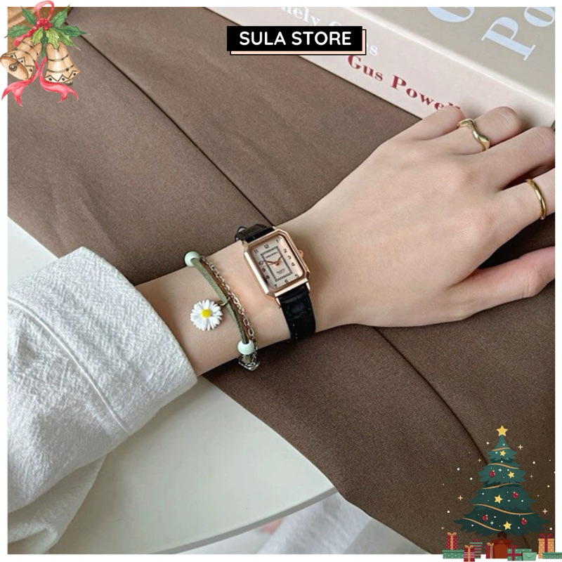 Đồng hồ đeo tay nữ mặt chữ nhật SULADOG sang trọng giá rẻ dây da