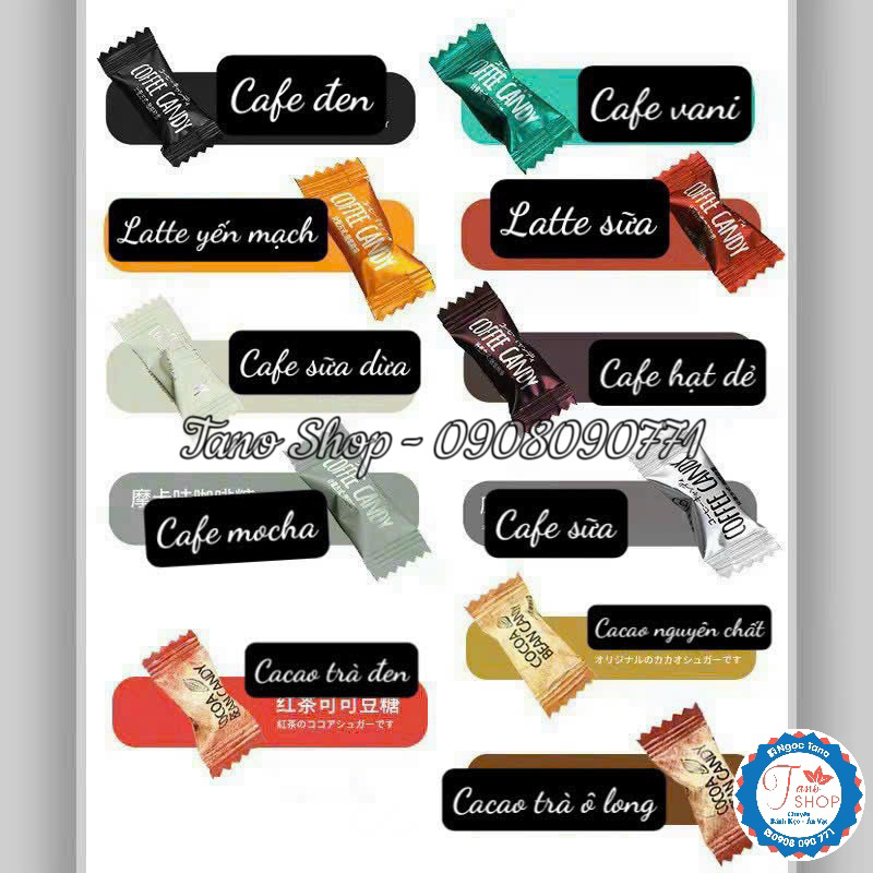 Kẹo cafe/coffee không đường 10 vị thơm ngon Đài Loan | Ăn vặt ngon rẻ Tano