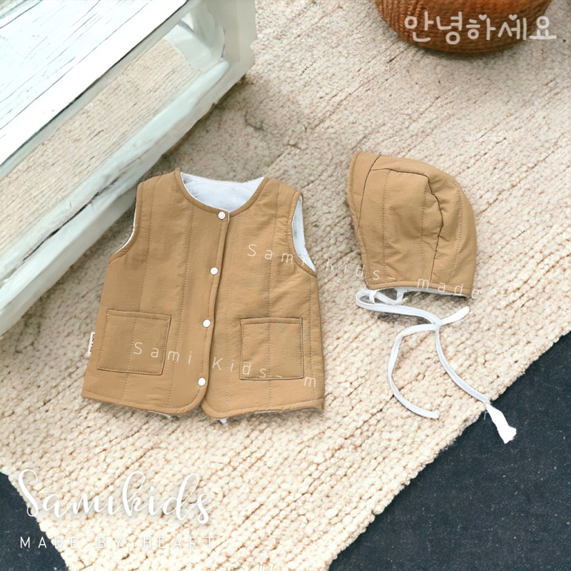 Áo phao gile cho bé kèm mũ phong cách Korea