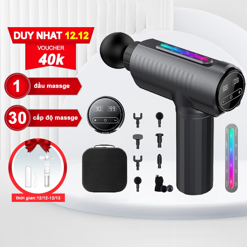 Máy massage cầm tay UPUPIN JX 719Pro có 6 đầu massage và 30 chế độ massage lưng, cổ, vai. Gáy đèn LED có áp suất
