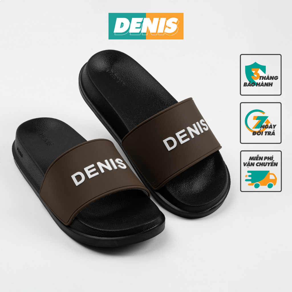 Dép quai ngang nam nữ Denis DN13 Unisex Slipper Màu nâu đế đen tính Ngoài trời