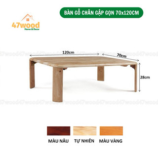 Bàn ăn ngồi bệt kiểu nhật kích thước 70x120cm gỗ cao su chân xếp gọn - Bàn gỗ đa năng chân xếp 70x1m2