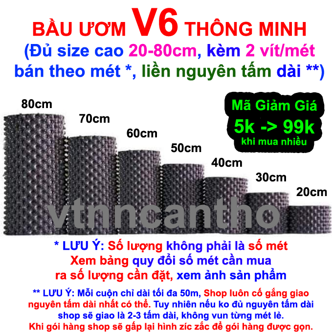 Bầu ươm cây V6 khổ 20cm, 30cm, 40cm, 50cm, 60cm, 70cm, 80cm (có sẵn ốc vít) (Xem hướng dẫn cách đặt)