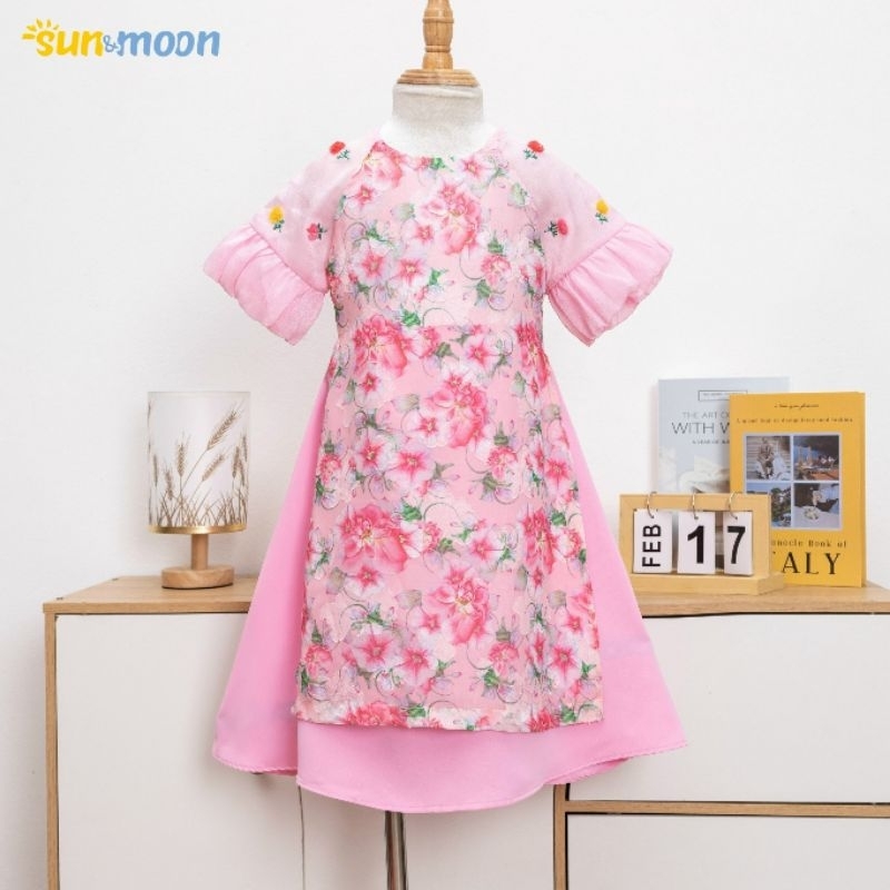 Áo dài váy mẫu mới SUN & MOON vải voan tơ cao cấp 3d size 12-48 kg