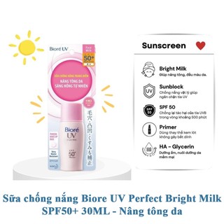 Kem chống nắng Biore UV Perfect Bright Milk Spf50+ 30ml