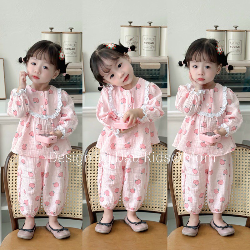 Bộ xô muslin cao cấp cho bé gái - Đậu Kids&Mom