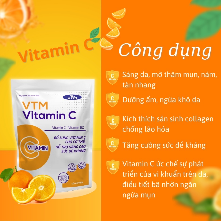 Combo Viên uống VTM giảm mụn mờ thâm, gấp đôi đề kháng - tăng cường miễn dịch( VTM Vitamin C và VTM Kẽm ZinC) - 30 ngày