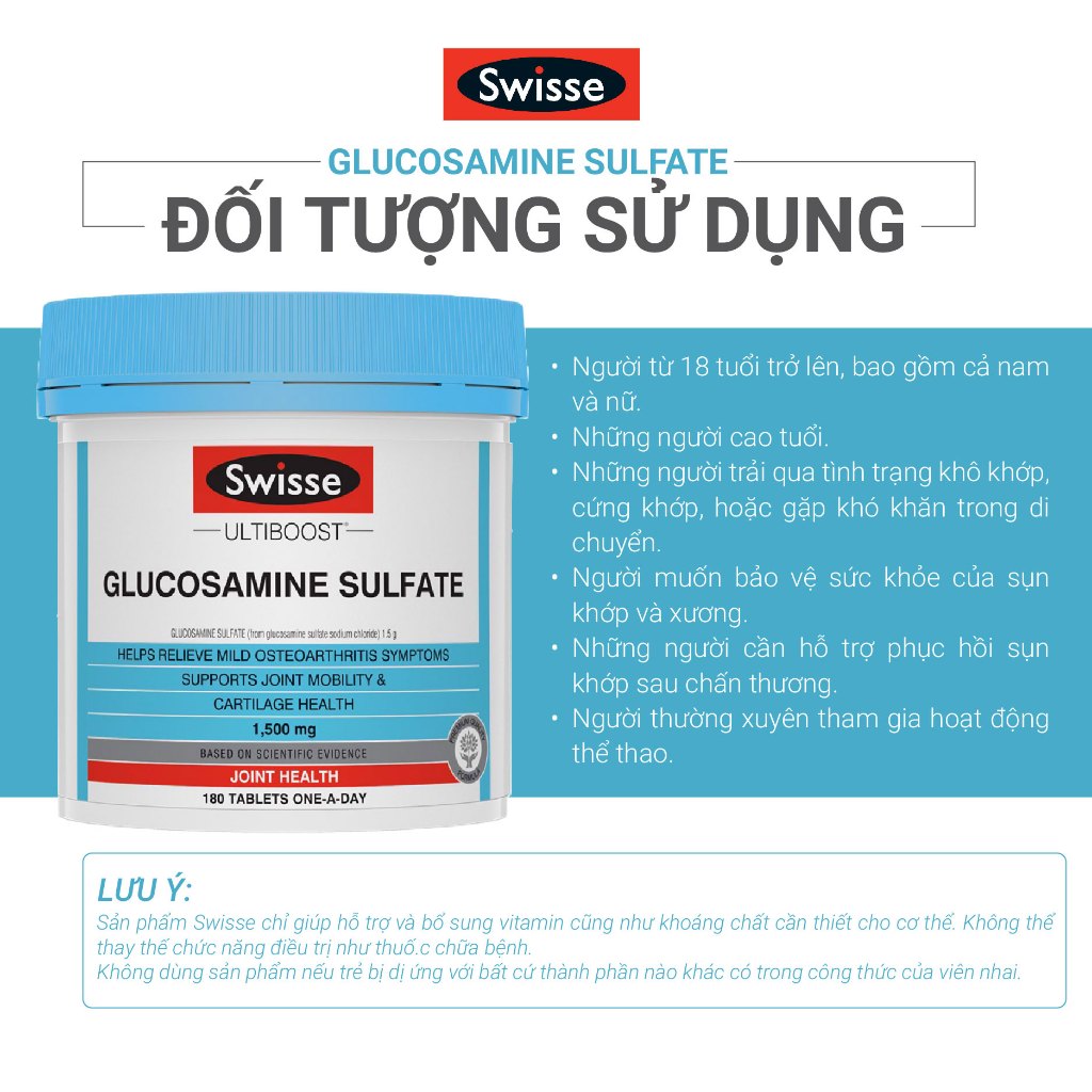 Hỗ Trợ Cải Thiện Sụn Khớp Swisse Ultiboost Glucosamine Sulfate 1500mg giúp