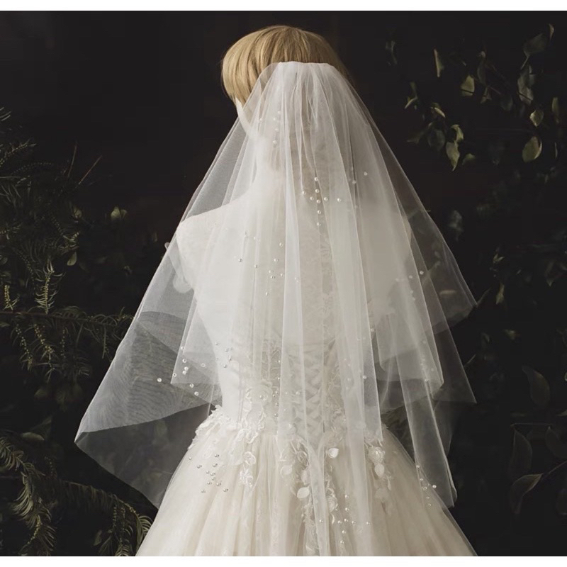 Lúp cô dâu , khăn voan cô dâu đính trai hình chữ thập TH26