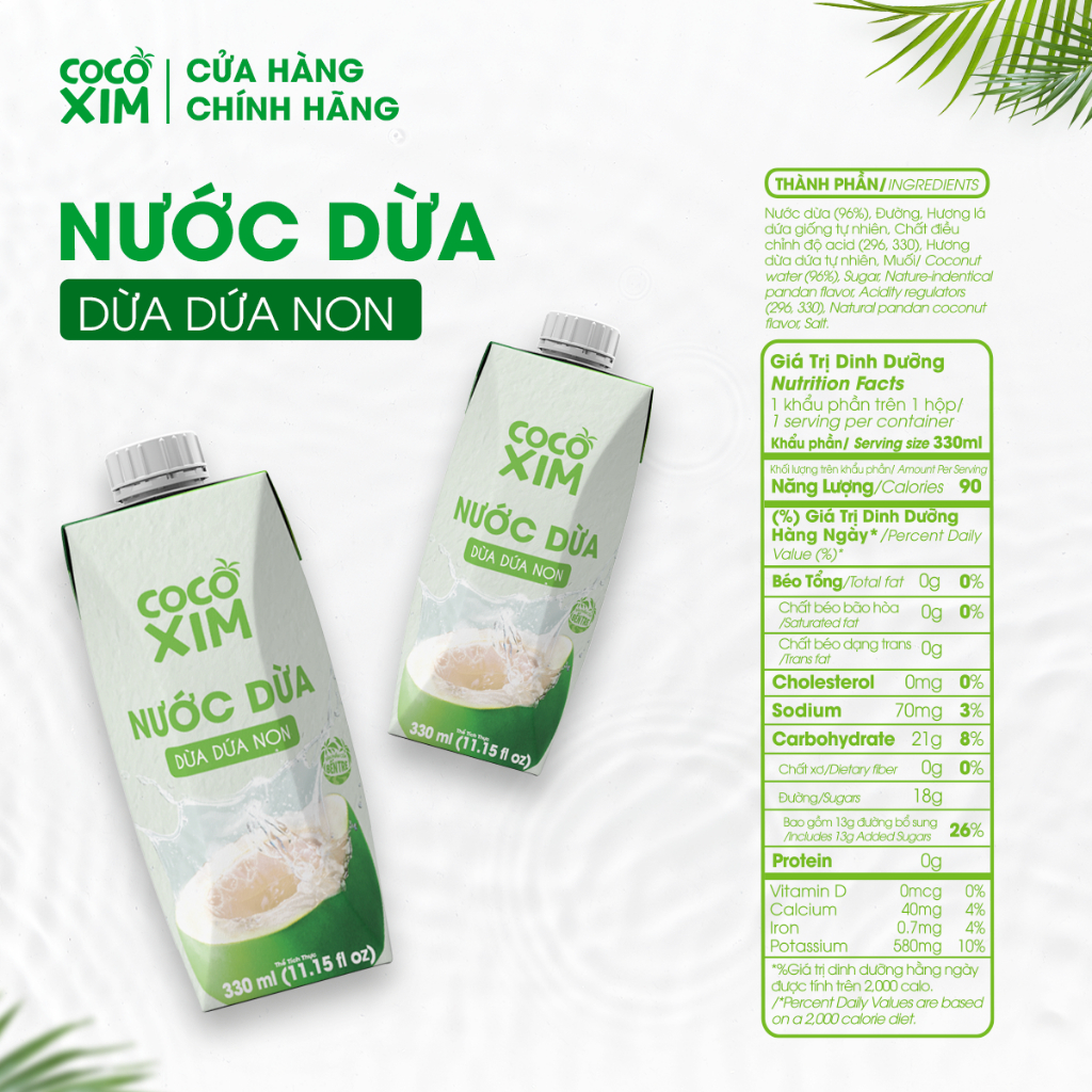 Combo 6 Hộp Nước dừa đóng hộp Cocoxim dứa non dung tích 330ml/Hộp