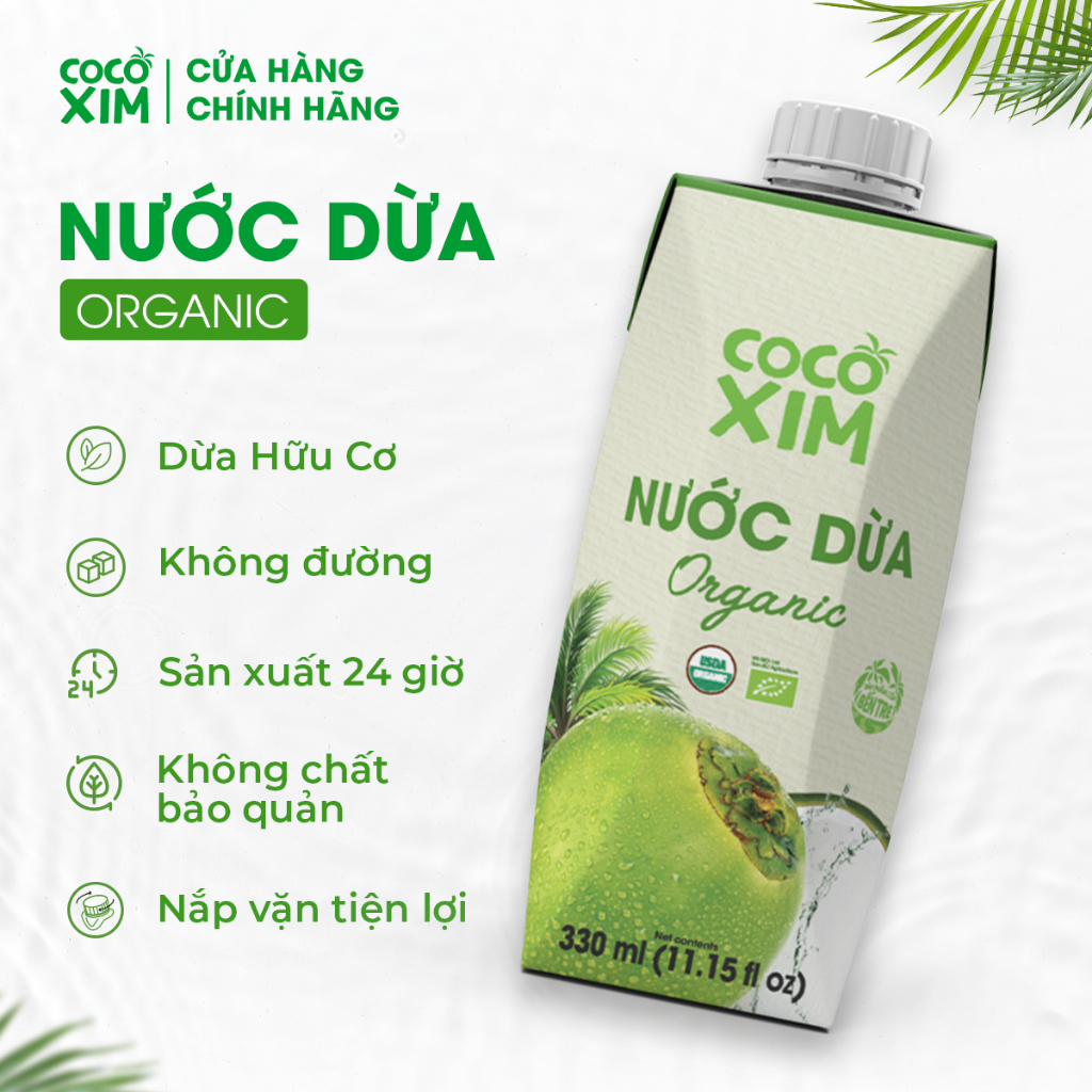 Nước dừa đóng hộp Cocoxim Organic dung tích 330ml/Hộp