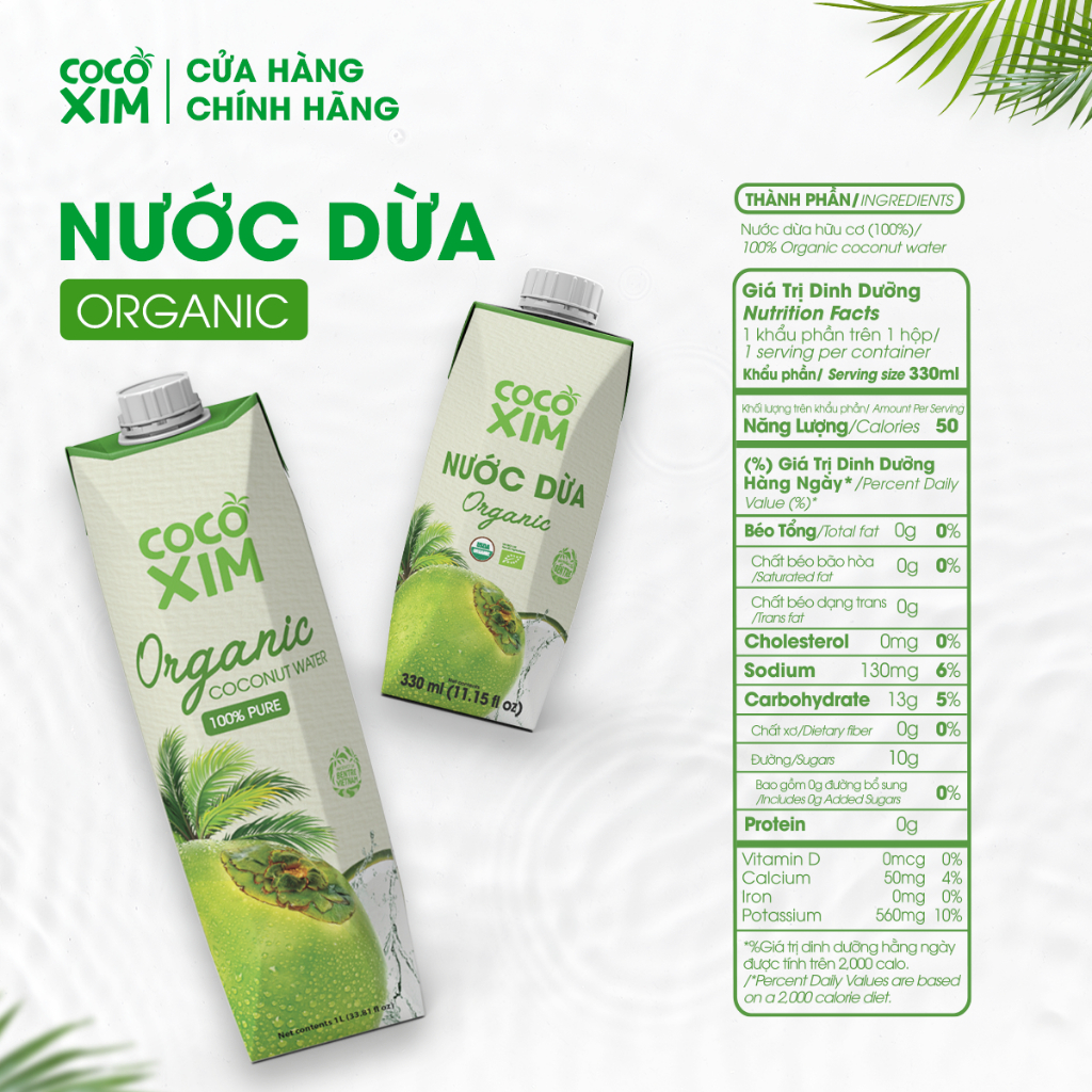 Nước dừa đóng hộp Cocoxim Organic dung tích 330ml/Hộp
