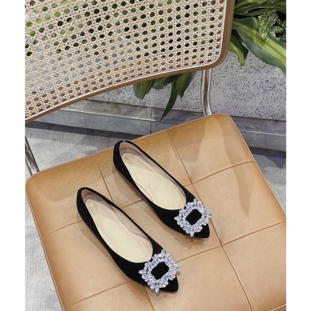 Giày búp bê nữ chất nhung da mềm khóa vuông đá xinh xắn mã B6