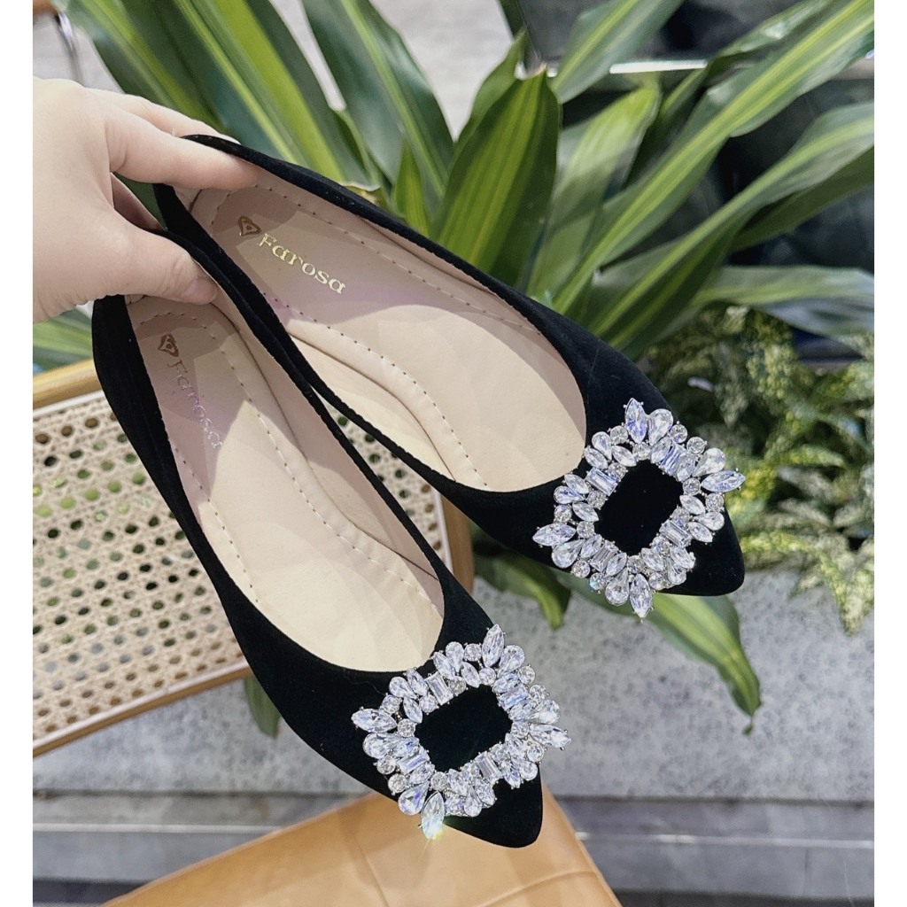 Giày búp bê nữ chất nhung da mềm khóa vuông đá xinh xắn mã B6