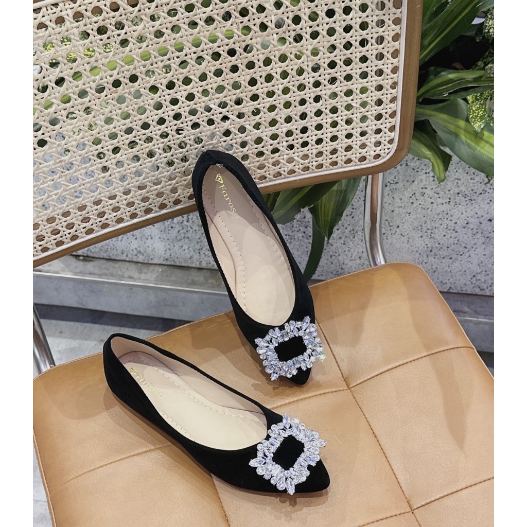 Giày búp bê nữ chất nhung da mềm khóa vuông đá xinh xắn mã B6