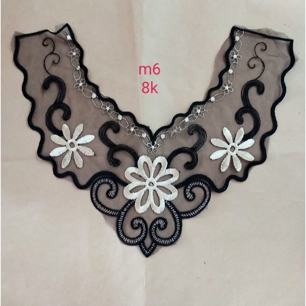 cổ lưới đen thêu đen
