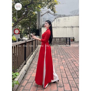 ÁO LỤA MỸ ĐỎ ĐÍNH HOA - E33