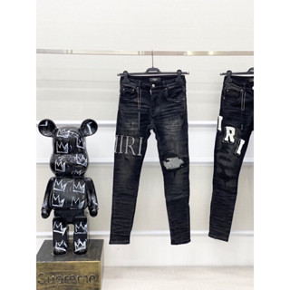   Hight Quality  Hàng Có Sẵn!! Quần Jeans Amiri Đen Chữ Đùi - Họa Tiết Đính Đá Lấp Lánh Was Rách Hàng Loại 1 Dáng Biker 