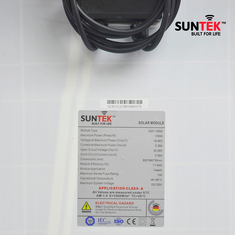 Tấm Pin Mono Năng Lượng Mặt Trời SUNTEK SSP-100W/18V 12BB - Hàng Chính Hãng - Bảo hành 12 năm