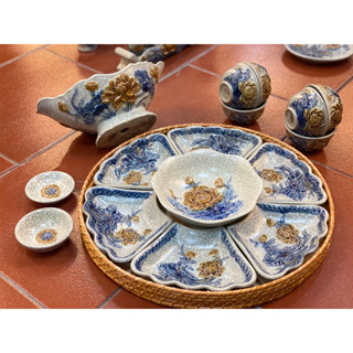 Bộ Bát Đĩa Sứ Cúng Gia Tiên Men Rạn Đắp Nổi Hoa Sen Cánh Lượn Bát Gà Bộ Nậm Trà Gốm Sứ Bát Tràng Cao Cấp