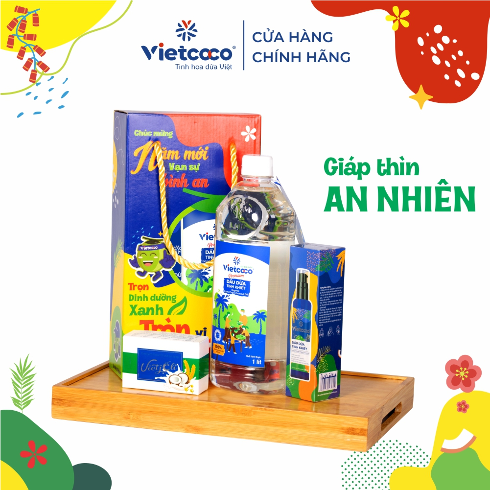 Dầu dừa tinh khiết Vietcoco thực phẩm 1L + mỹ phẩm 130ML + xà bông dừa