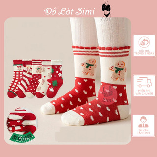 Sét 5 đôi Tất noel, Tất noel cổ cao cho bé từ 2-13 tuổi