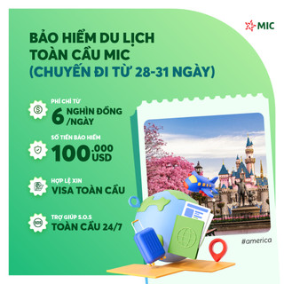 Toàn quốc [E-Voucher] Bảo hiểm du lịch toàn cầu MIC, chuyến đi 28 - 31 ngày, gói Thượng hạng