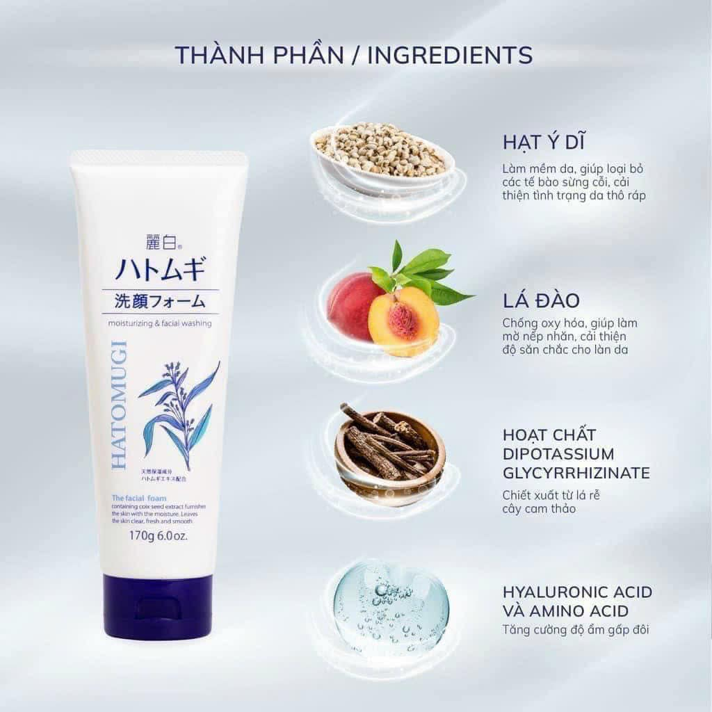 Sữa rửa mặt trắng da hạt ý dĩ Hatomugi Nhật bản chính hãng 170g