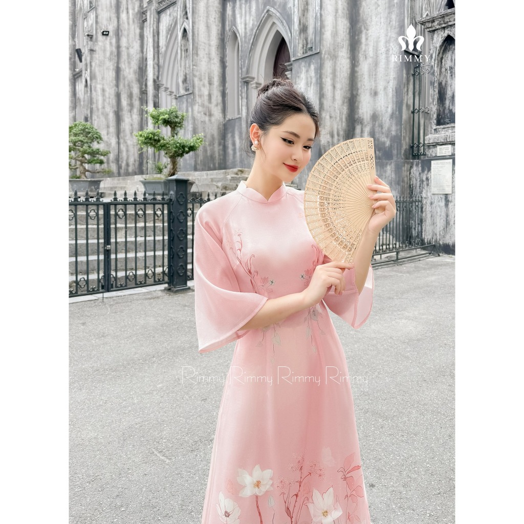 Set áo dài Thanh Tâm hồng thêu trẻ trung nữ tính [Kèm quần lụa] Design by Rimmy