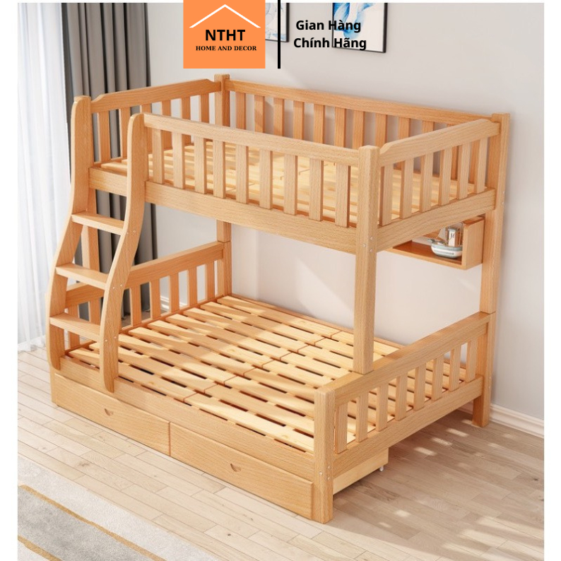Giường tầng, giường gỗ thông không mối mọt KT 1m4
