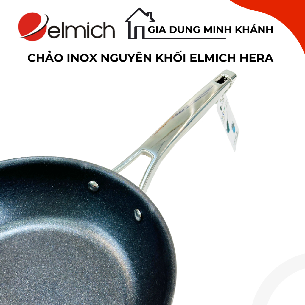 Chảo inox nguyên khối Elmich Hera - Size 20cm, 24cm, 26cm, 28cm, chống dính vân đá tự nhiên, không phồng đáy,  sang trọn