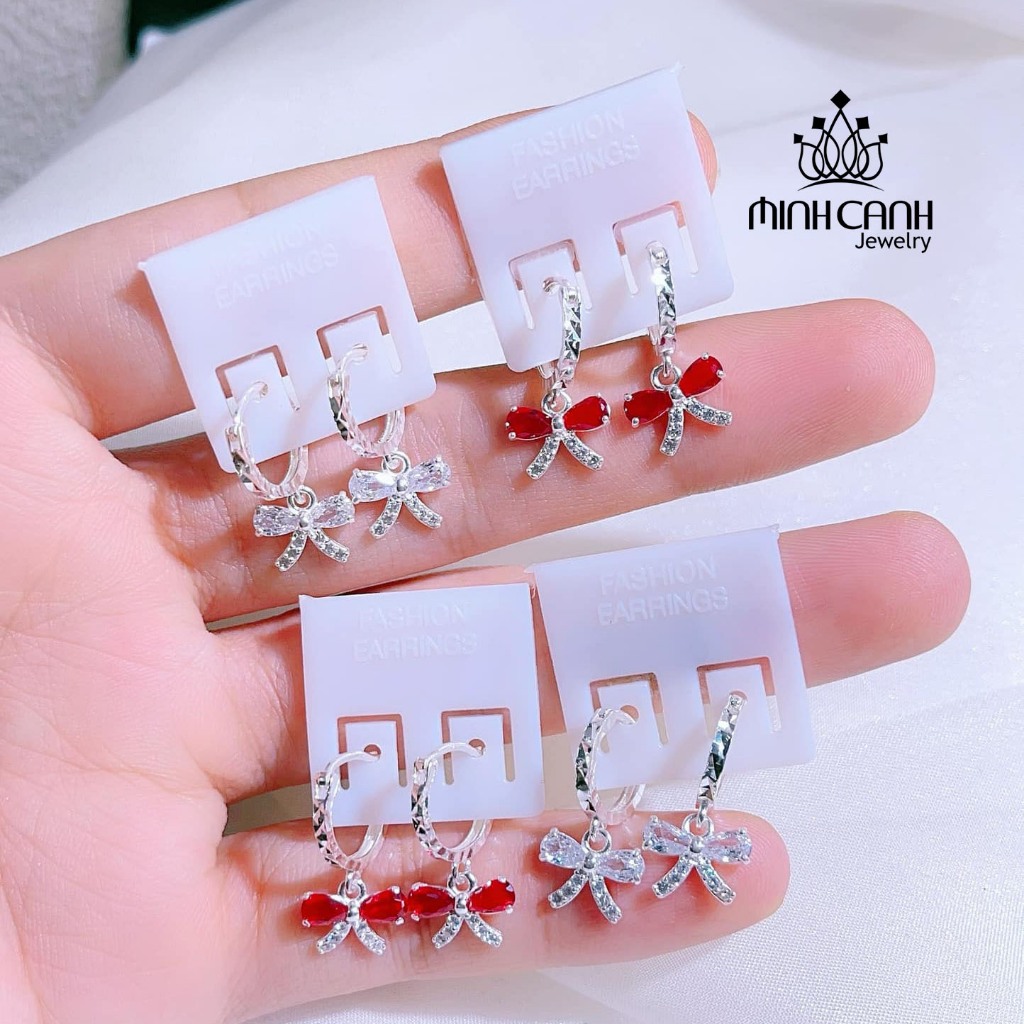 Khuyên Tai Nơ Đính Đá Cho Bé Minh Canh Jewelry
