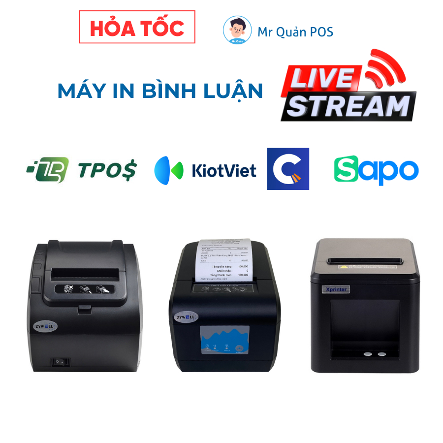 Bộ 3 máy in bình luận Live Stream tích hợp với ứng dụng quản lý Live Stream Zy908, ZY303, T80L