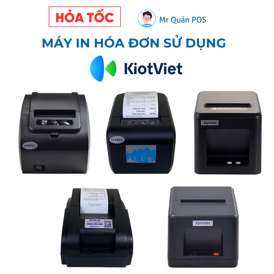 5 máy in hóa đơn KiotViet được sử dụng nhiều nhất Zy303, Y908, T80U, T80L, POS-58B, 58iiB chính hãng, BH 12 tháng