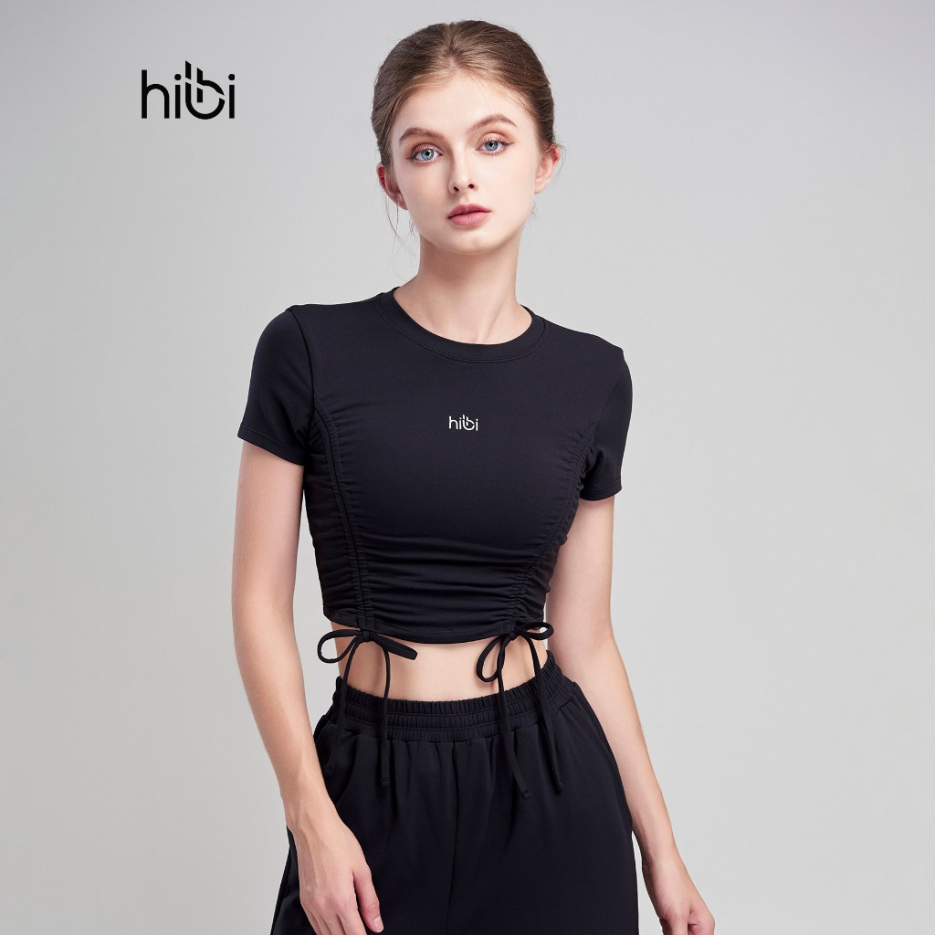 Áo Croptop Tập Yoga Gym Hibi Sports CR825, Kiểu Nhún Rút Dây, Kèm Mút Ngực