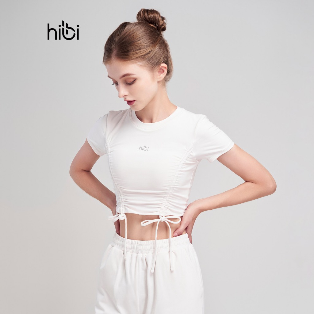 Áo Croptop Tập Yoga Gym Hibi Sports CR825, Kiểu Nhún Rút Dây, Kèm Mút Ngực