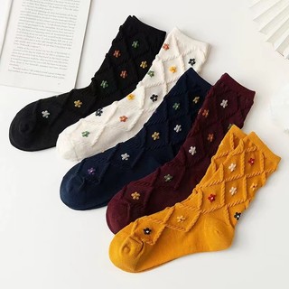 Tất vớ nữ cổ cao LOLITA tiểu thư họa tiết vân nổi hoa Có sẵn trong 4 màu